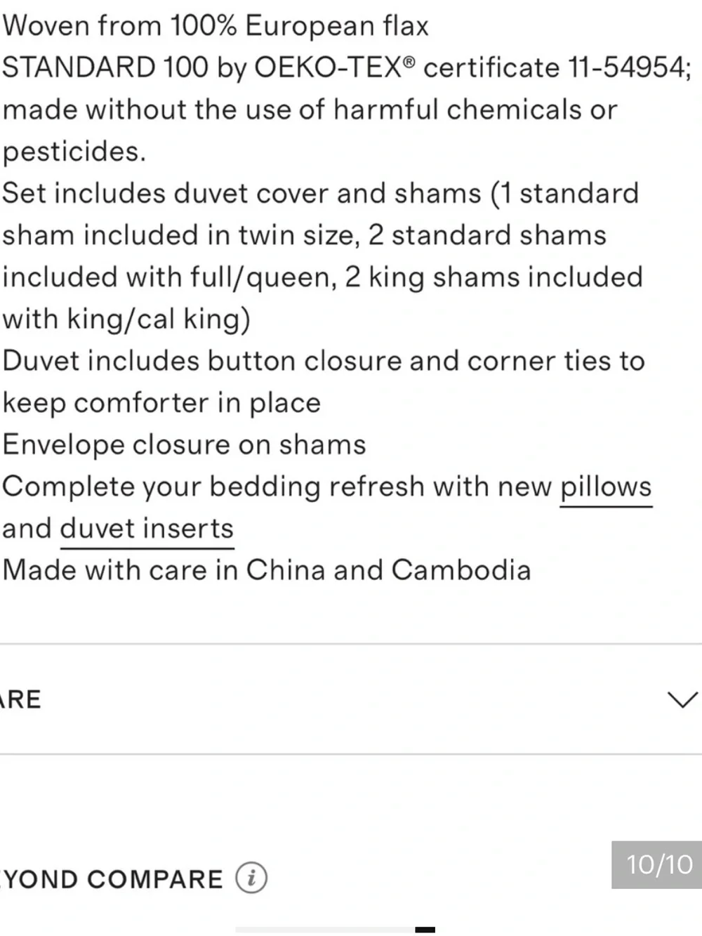 NWOT QUINCE European Linen Duvet Natural Chambray King / Cal King